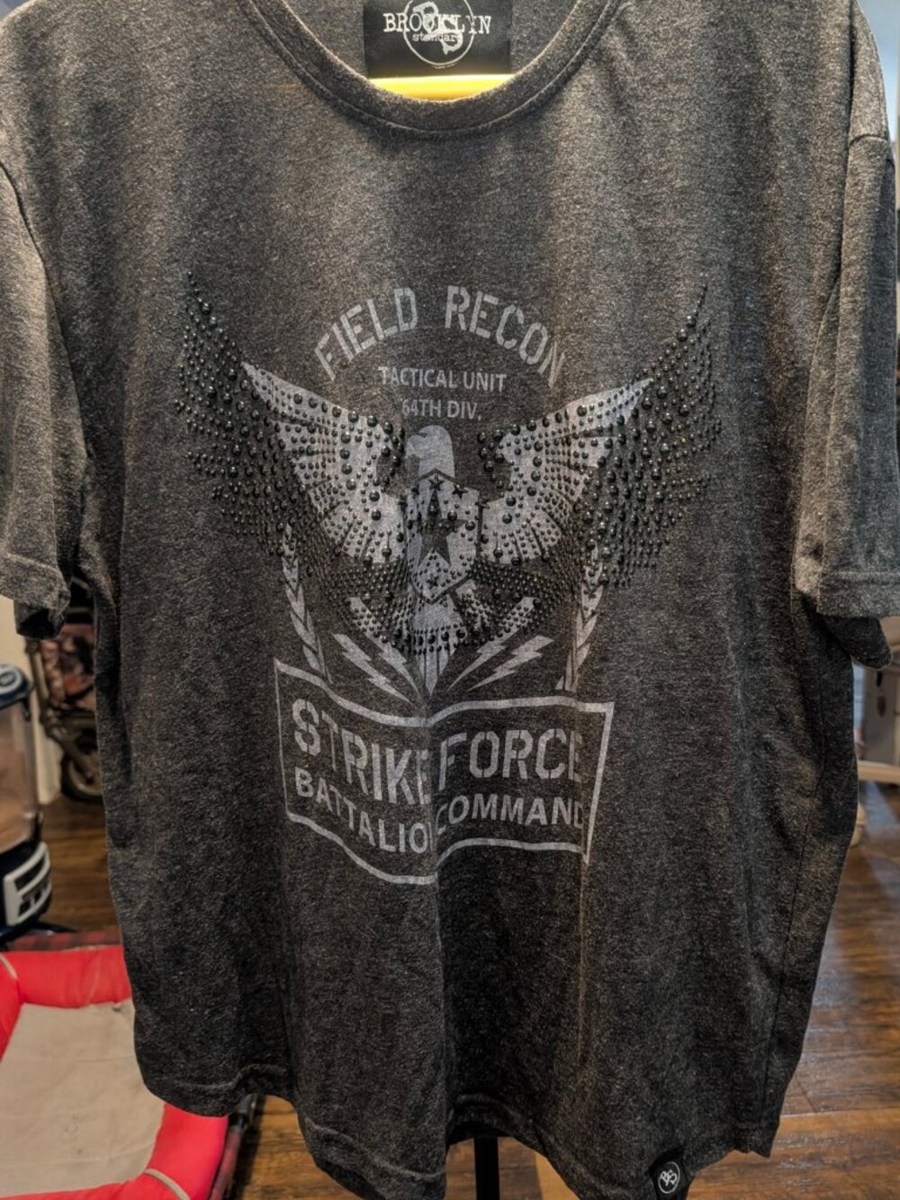 Brooklyn Standard Gray  XL T-Shirt w Metal Studs STRIKE FORCE BATTALION COMMAND
